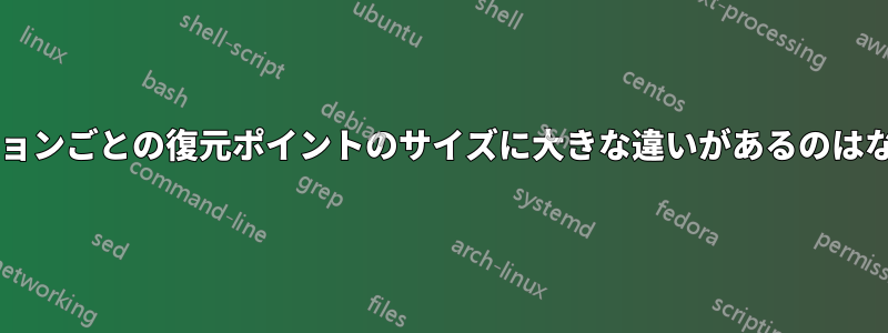 パーティションごとの復元ポイントのサイズに大きな違いがあるのはなぜですか?