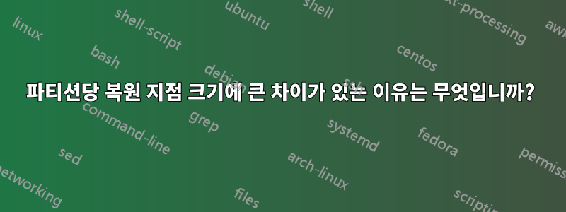 파티션당 복원 지점 크기에 큰 차이가 있는 이유는 무엇입니까?