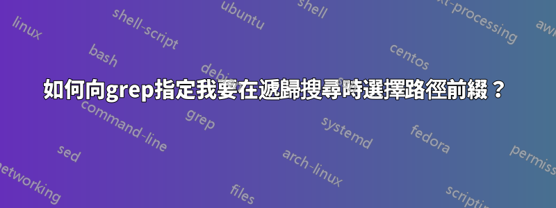 如何向grep指定我要在遞歸搜尋時選擇路徑前綴？