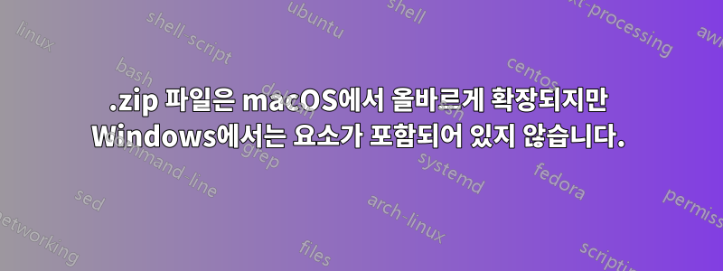 .zip 파일은 macOS에서 올바르게 확장되지만 Windows에서는 요소가 포함되어 있지 않습니다.