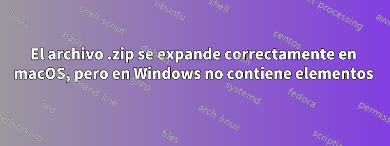 El archivo .zip se expande correctamente en macOS, pero en Windows no contiene elementos