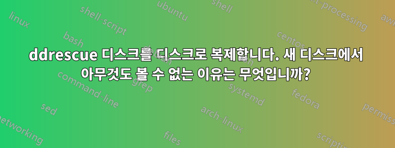 ddrescue 디스크를 디스크로 복제합니다. 새 디스크에서 아무것도 볼 수 없는 이유는 무엇입니까?