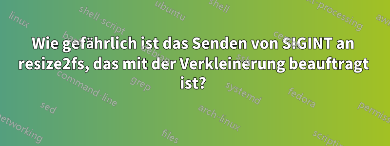 Wie gefährlich ist das Senden von SIGINT an resize2fs, das mit der Verkleinerung beauftragt ist?