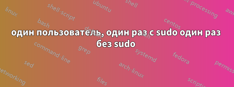 один пользователь, один раз с sudo один раз без sudo