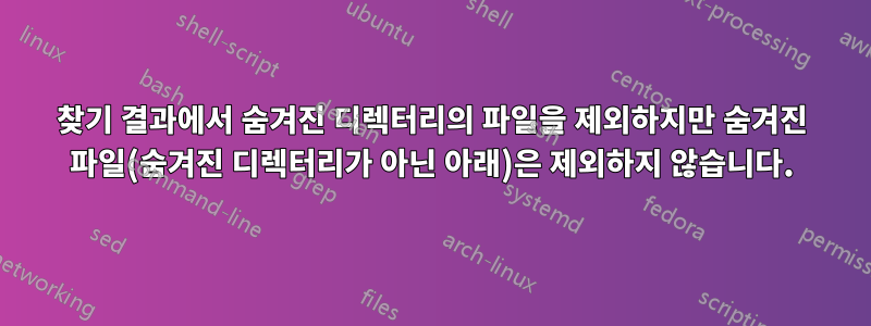 찾기 결과에서 숨겨진 디렉터리의 파일을 제외하지만 숨겨진 파일(숨겨진 디렉터리가 아닌 아래)은 제외하지 않습니다.