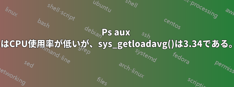 Ps aux uはCPU使用率が低いが、sys_getloadavg()は3.34である。