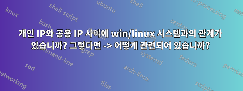 개인 IP와 공용 IP 사이에 win/linux 시스템과의 관계가 있습니까? 그렇다면 -> 어떻게 관련되어 있습니까?