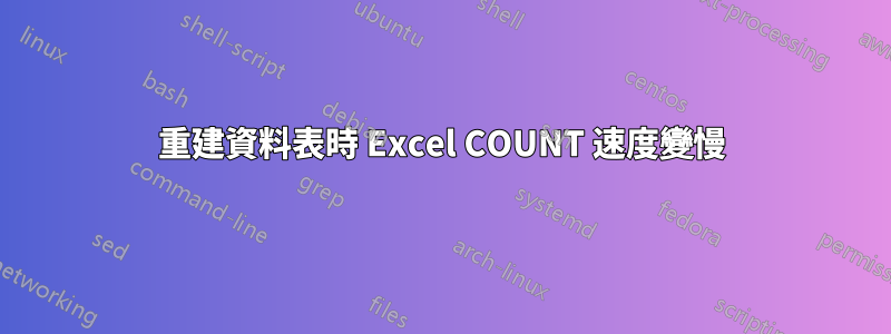 重建資料表時 Excel COUNT 速度變慢