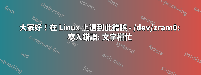 大家好！在 Linux 上遇到此錯誤 - /dev/zram0: 寫入錯誤: 文字檔忙