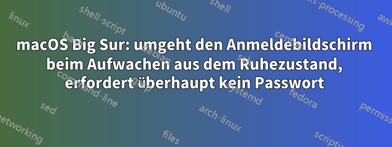 macOS Big Sur: umgeht den Anmeldebildschirm beim Aufwachen aus dem Ruhezustand, erfordert überhaupt kein Passwort