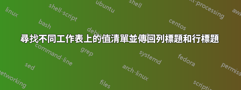 尋找不同工作表上的值清單並傳回列標題和行標題