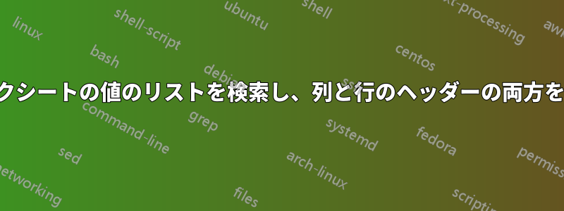 異なるワークシートの値のリストを検索し、列と行のヘッダーの両方を返します。