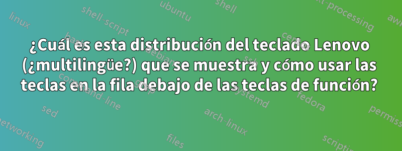 ¿Cuál es esta distribución del teclado Lenovo (¿multilingüe?) que se muestra y cómo usar las teclas en la fila debajo de las teclas de función?