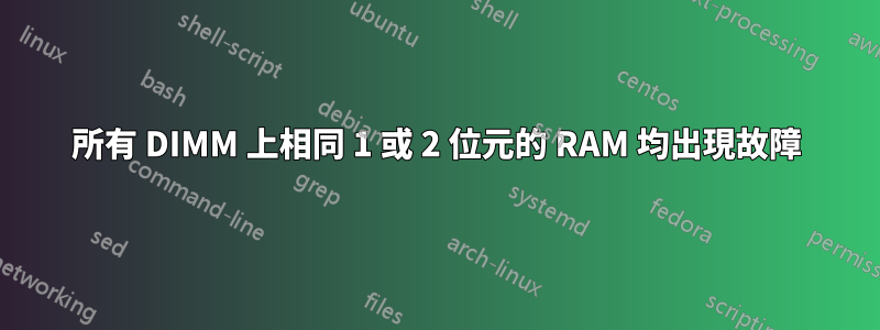 所有 DIMM 上相同 1 或 2 位元的 RAM 均出現故障