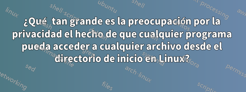 ¿Qué tan grande es la preocupación por la privacidad el hecho de que cualquier programa pueda acceder a cualquier archivo desde el directorio de inicio en Linux?