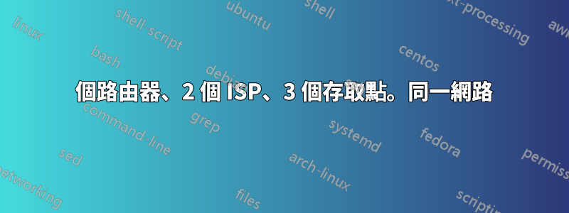 2 個路由器、2 個 ISP、3 個存取點。同一網路