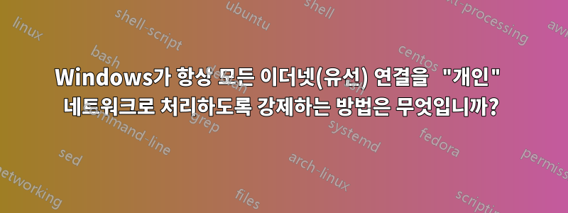 Windows가 항상 모든 이더넷(유선) 연결을 "개인" 네트워크로 처리하도록 강제하는 방법은 무엇입니까?