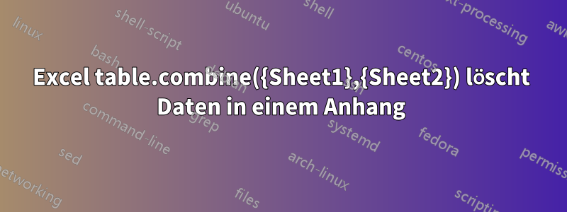 Excel table.combine({Sheet1},{Sheet2}) löscht Daten in einem Anhang