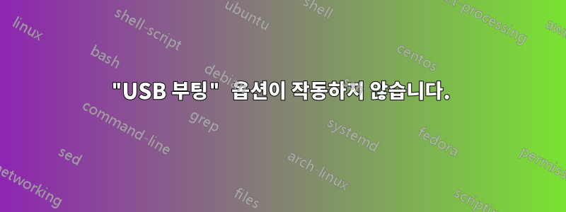 "USB 부팅" 옵션이 작동하지 않습니다.