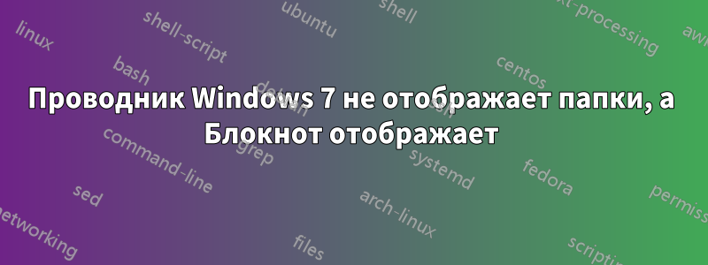 Проводник Windows 7 не отображает папки, а Блокнот отображает