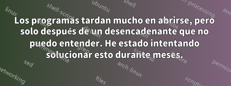 Los programas tardan mucho en abrirse, pero solo después de un desencadenante que no puedo entender. He estado intentando solucionar esto durante meses.