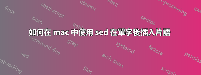 如何在 mac 中使用 sed 在單字後插入片語