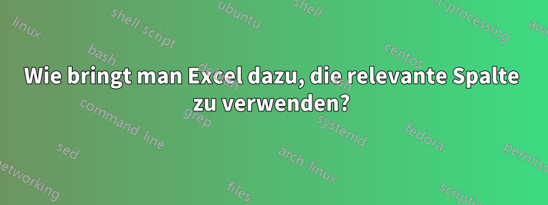 Wie bringt man Excel dazu, die relevante Spalte zu verwenden?