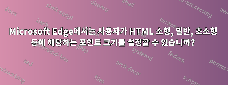 Microsoft Edge에서는 사용자가 HTML 소형, 일반, 초소형 등에 해당하는 포인트 크기를 설정할 수 있습니까?