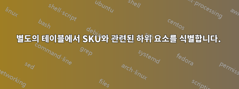 별도의 테이블에서 SKU와 관련된 하위 요소를 식별합니다.