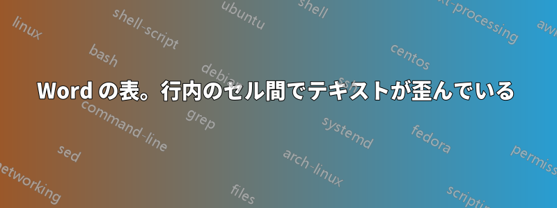 Word の表。行内のセル間でテキストが歪んでいる