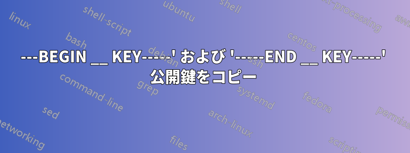 ---BEGIN __ KEY-----' および '-----END __ KEY-----' 公開鍵をコピー