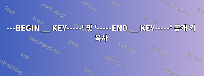 ---BEGIN __ KEY-----' 및 '-----END __ KEY-----' 공개 키 복사