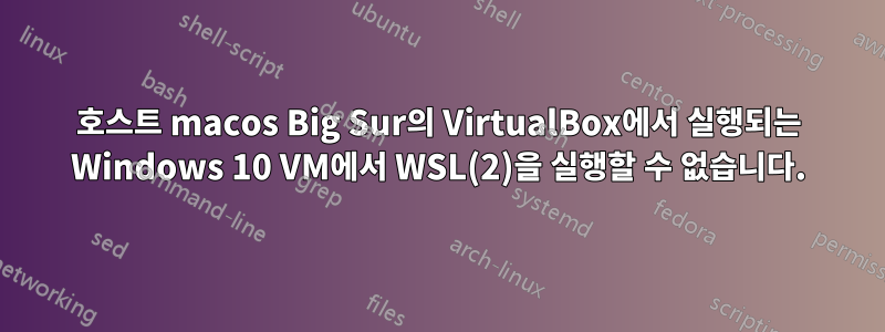 호스트 macos Big Sur의 VirtualBox에서 실행되는 Windows 10 VM에서 WSL(2)을 실행할 수 없습니다.