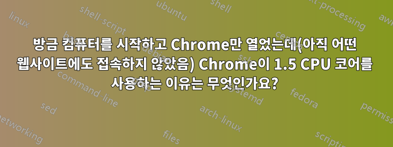 방금 컴퓨터를 시작하고 Chrome만 열었는데(아직 어떤 웹사이트에도 접속하지 않았음) Chrome이 1.5 CPU 코어를 사용하는 이유는 무엇인가요?