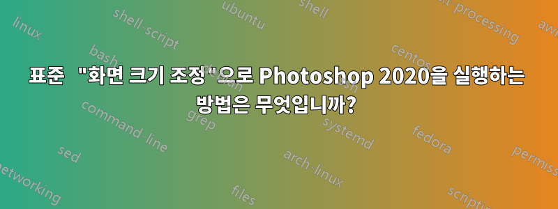 표준 "화면 크기 조정"으로 Photoshop 2020을 실행하는 방법은 무엇입니까?