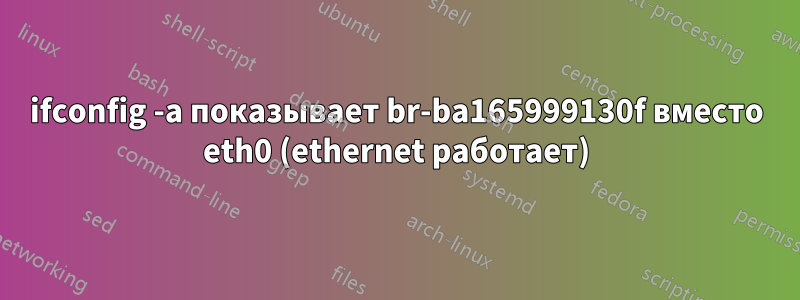 ifconfig -a показывает br-ba165999130f вместо eth0 (ethernet работает)