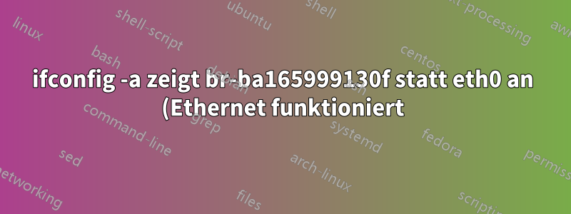 ifconfig -a zeigt br-ba165999130f statt eth0 an (Ethernet funktioniert)