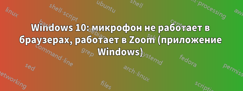 Windows 10: микрофон не работает в браузерах, работает в Zoom (приложение Windows)