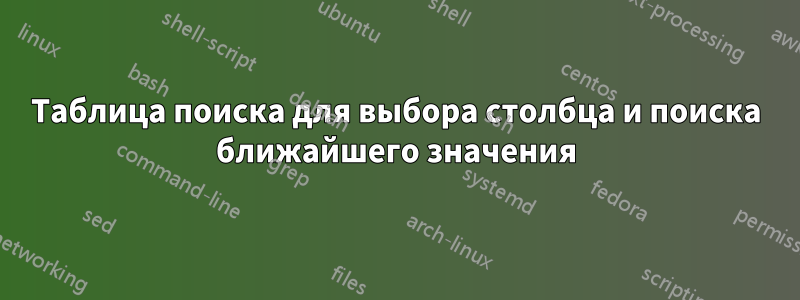 Таблица поиска для выбора столбца и поиска ближайшего значения