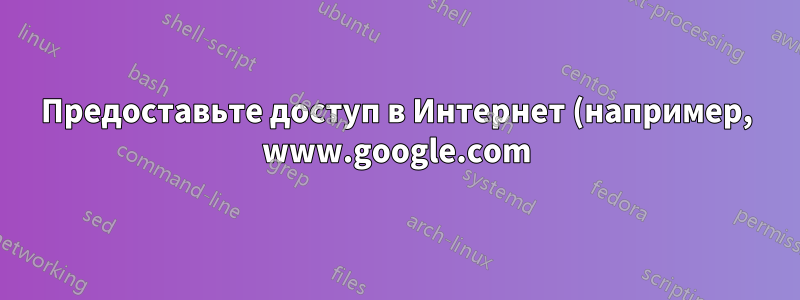 Предоставьте доступ в Интернет (например, www.google.com) на старом устройстве со статическим IP-адресом и только Ethernet (подключившись к порту Ethernet ноутбука Linux)
