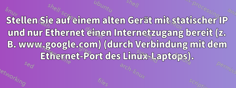 Stellen Sie auf einem alten Gerät mit statischer IP und nur Ethernet einen Internetzugang bereit (z. B. www.google.com) (durch Verbindung mit dem Ethernet-Port des Linux-Laptops).