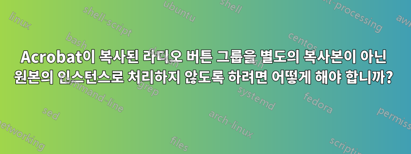 Acrobat이 복사된 라디오 버튼 그룹을 별도의 복사본이 아닌 원본의 인스턴스로 처리하지 않도록 하려면 어떻게 해야 합니까?