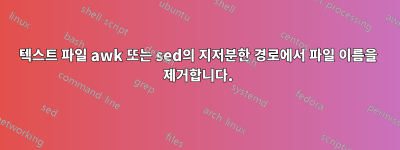 텍스트 파일 awk 또는 sed의 지저분한 경로에서 파일 이름을 제거합니다.