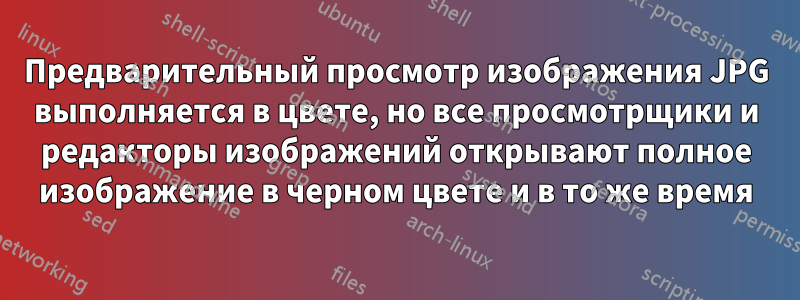 Предварительный просмотр изображения JPG выполняется в цвете, но все просмотрщики и редакторы изображений открывают полное изображение в черном цвете и в то же время