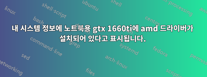 내 시스템 정보에 노트북용 gtx 1660ti에 amd 드라이버가 설치되어 있다고 표시됩니다.