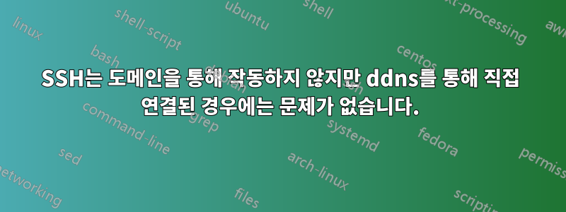 SSH는 도메인을 통해 작동하지 않지만 ddns를 통해 직접 연결된 경우에는 문제가 없습니다.