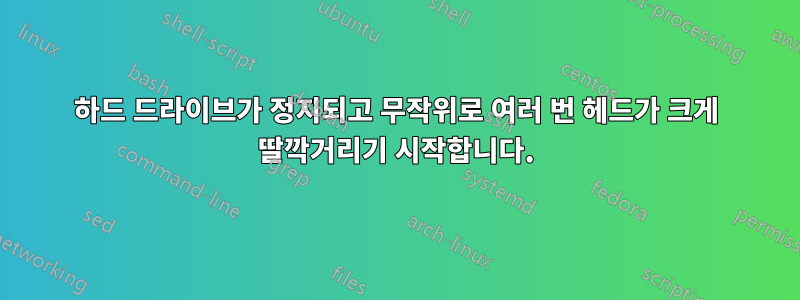 하드 드라이브가 정지되고 무작위로 여러 번 헤드가 크게 딸깍거리기 시작합니다.