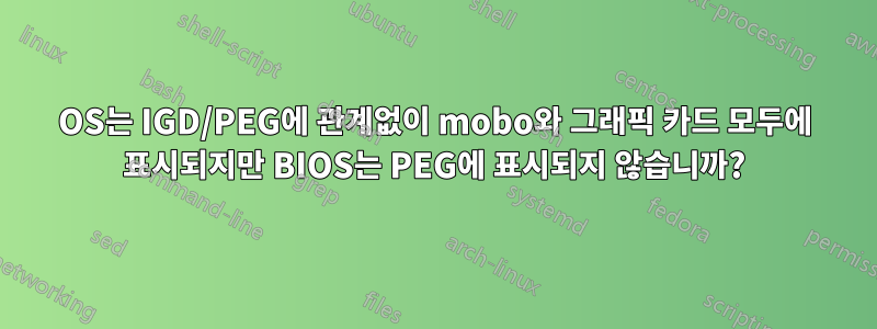 OS는 IGD/PEG에 관계없이 mobo와 그래픽 카드 모두에 표시되지만 BIOS는 PEG에 표시되지 않습니까?