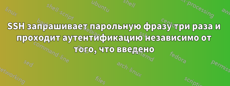 SSH запрашивает парольную фразу три раза и проходит аутентификацию независимо от того, что введено
