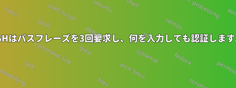 SSHはパスフレーズを3回要求し、何を入力しても認証します。
